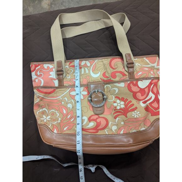 Pretty coral, peach and cream floral print canvas handbag by Franco Sarto - Picture 3 of 7